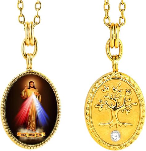jesus necklace,18K gold jesus necklace,Miracle Medal,304l Stainless steel necklace,Christian Prayer Pendant for Men Women in Saudi Arabia