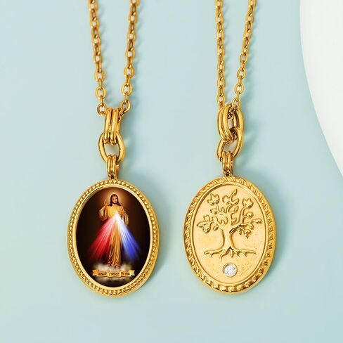 jesus necklace,18K gold jesus necklace,Miracle Medal,304l Stainless steel necklace,Christian Prayer Pendant for Men Women in Saudi Arabia