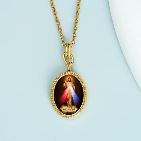 jesus necklace,18K gold jesus necklace,Miracle Medal,304l Stainless steel necklace,Christian Prayer Pendant for Men Women in Saudi Arabia