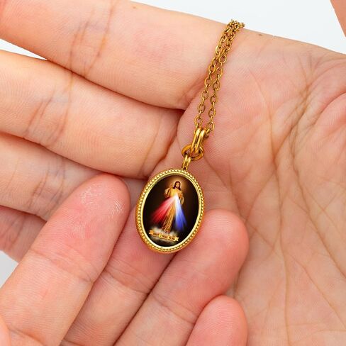 jesus necklace,18K gold jesus necklace,Miracle Medal,304l Stainless steel necklace,Christian Prayer Pendant for Men Women in Saudi Arabia