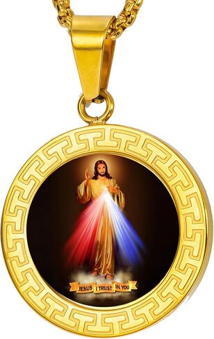 jesus necklace,18K gold jesus necklace,Miracle Medal,304l Stainless steel necklace,Christian Prayer Pendant for Men Women in Saudi Arabia