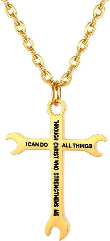 Cupimatch Men's Cross Pendant Necklace: Titanium Steel Bible Verse Philippians Cross with 22" Chain Black Gold Silver in Saudi Arabia