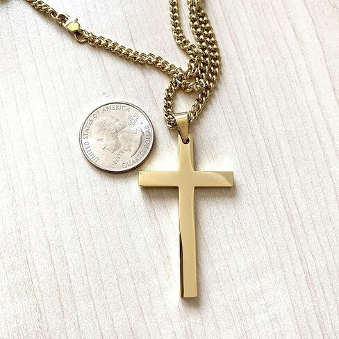 14K Gold Cuban link Chain BIG Cross Flat Pendant Necklace Solid Clasp for Men. PLated Thin for Charms Miami Cuban Link Diamond Cut Fashion jewelry in Kuwait