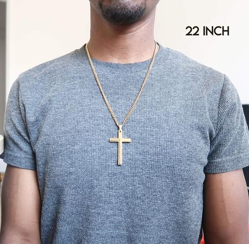 14K Gold Cuban link Chain BIG Cross Flat Pendant Necklace Solid Clasp for Men. PLated Thin for Charms Miami Cuban Link Diamond Cut Fashion jewelry in Kuwait