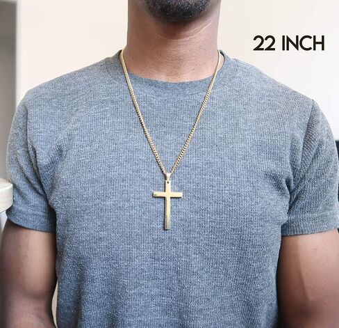14K Gold Cuban link Chain BIG Cross Flat Pendant Necklace Solid Clasp for Men. PLated Thin for Charms Miami Cuban Link Diamond Cut Fashion jewelry in Kuwait
