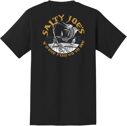 SALTY JOES Men's Rum n' Bones Logo Cotton Pocket Tee-Tall-2XLT-Black/c in Kuwait