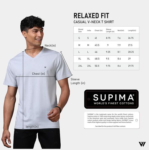 VIROH Men's American Supima Cotton V-Neck T-Shirts, 100% Pima Cotton, Ultra Soft, Durable, 180 GSM in Saudi Arabia