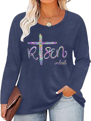 Plus Size Easter Shirts for Women: He is Risen Shirt Christian Easter Tshirts Long Sleeve Easter Graphic Tee Tops in Kuwait