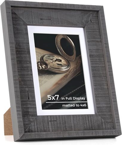 إطار صور خشبي مقاس 12 × 16، إطار صور مقاس 12 × 16 بوصة مع حصيرة قابلة للإزالة مقاس 9 × 12، نمط ريفي متعثر مع علامات إزميل، زجاج مقسى عالي الوضوح، عرض رأسي وأفقي، يتضمن أدوات تعليق على الحائط، رمادي in Kuwait