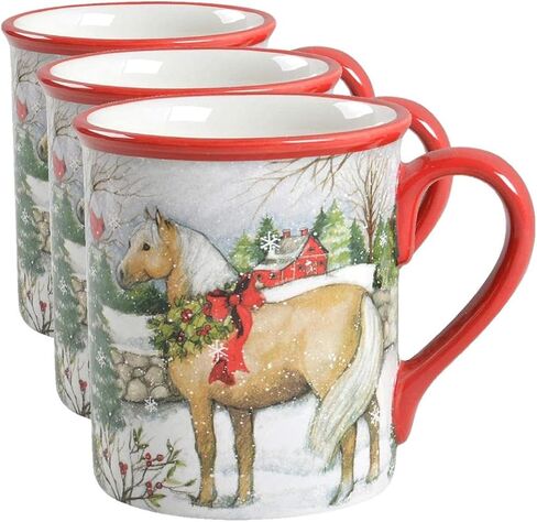 Certified International Christmas on The Farm 18 oz. Mug, Set of 4 Assorted Designs, 4 Count (Pack of 1), Multicolor in Saudi Arabia
