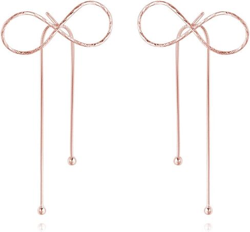Reffeer Solid 925 Sterling Silver Bow Drop Earrings Dangle for Women Teens Bowknot Dangle Earrings Studs in Kuwait