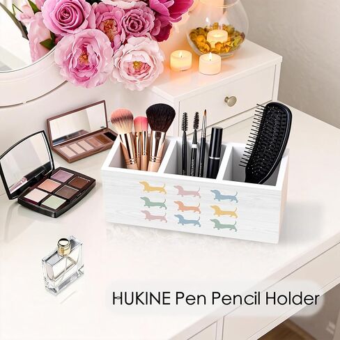 Colorful Dachshund Pen Holder for Desk Decoration, Weiner Dog Gifts for Women Men Wooden Box Sign Pencil Holder Organizer for Home Office Desk Accessories, Gifts for Dachshund Lovers in Kuwait