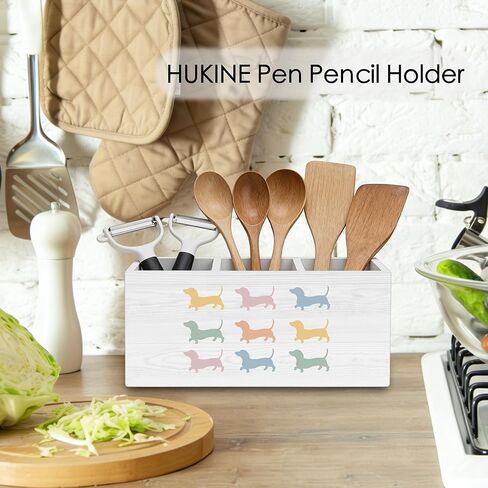 Colorful Dachshund Pen Holder for Desk Decoration, Weiner Dog Gifts for Women Men Wooden Box Sign Pencil Holder Organizer for Home Office Desk Accessories, Gifts for Dachshund Lovers in Kuwait