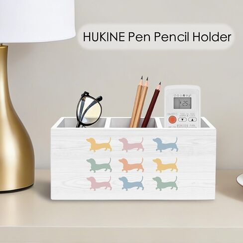 Colorful Dachshund Pen Holder for Desk Decoration, Weiner Dog Gifts for Women Men Wooden Box Sign Pencil Holder Organizer for Home Office Desk Accessories, Gifts for Dachshund Lovers in Kuwait