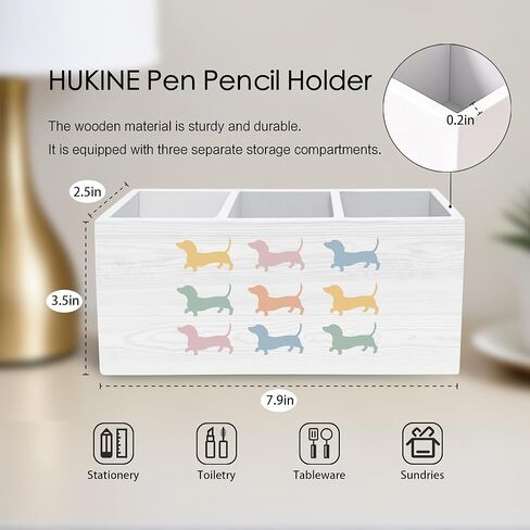 Colorful Dachshund Pen Holder for Desk Decoration, Weiner Dog Gifts for Women Men Wooden Box Sign Pencil Holder Organizer for Home Office Desk Accessories, Gifts for Dachshund Lovers in Kuwait