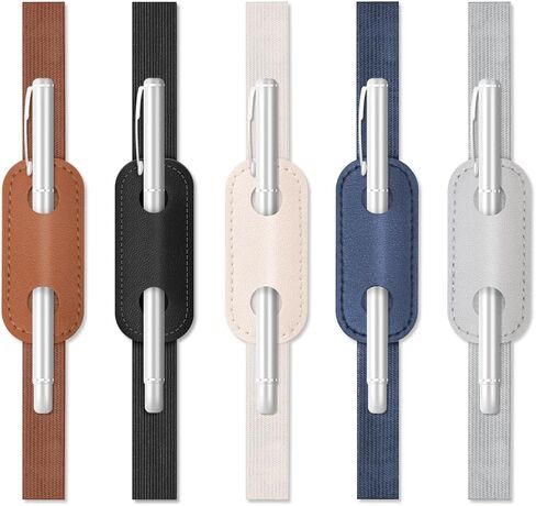 5 Pieces Elastic Band Pen Holder for Notebook, PU Leather Book Pen Sleeve, Detachable Journal Pencil Pouch Holder for Notebook Planners Binders Bookmark (5 Colors) in Kuwait