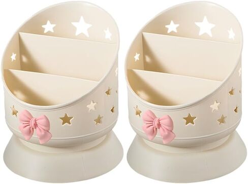 Tofficu Makeup Brush Holder Organizer Adorable Bow Design Multifunctional Desktop Storage Box for Makeup and Stationery Capacity Grid Compartments for Vanity and Desk Use in Saudi Arabia