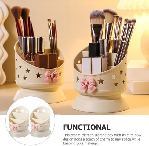 Tofficu Makeup Brush Holder Organizer Adorable Bow Design Multifunctional Desktop Storage Box for Makeup and Stationery Capacity Grid Compartments for Vanity and Desk Use in Saudi Arabia