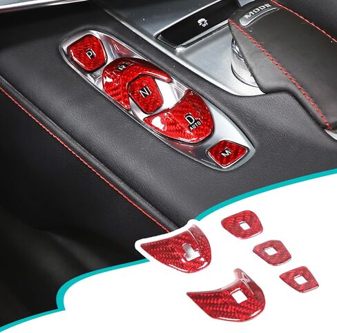 Real Carbon Fiber Center Console Gear Shift Interior Frame Panel Decorative Stickers Accessories Compatible with Corvette C8 2020-2023 (Shift Button Sticker, Red) in Saudi Arabia