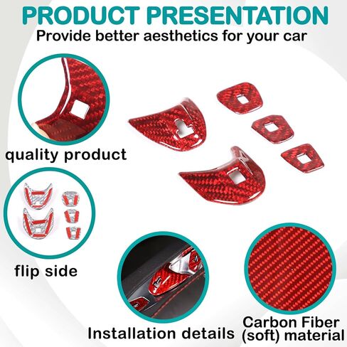 Real Carbon Fiber Center Console Gear Shift Interior Frame Panel Decorative Stickers Accessories Compatible with Corvette C8 2020-2023 (Shift Button Sticker, Red) in Saudi Arabia