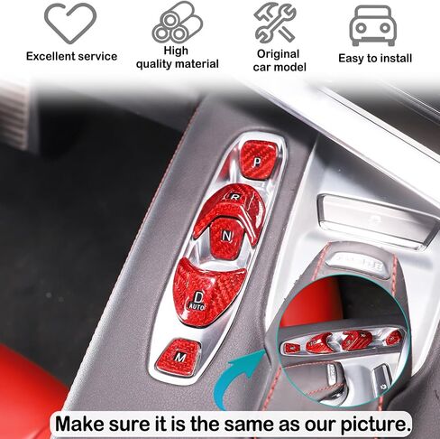 Real Carbon Fiber Center Console Gear Shift Interior Frame Panel Decorative Stickers Accessories Compatible with Corvette C8 2020-2023 (Shift Button Sticker, Red) in Saudi Arabia