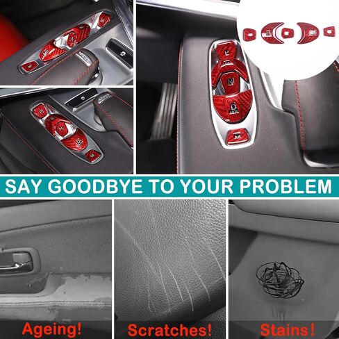 Real Carbon Fiber Center Console Gear Shift Interior Frame Panel Decorative Stickers Accessories Compatible with Corvette C8 2020-2023 (Shift Button Sticker, Red) in Saudi Arabia