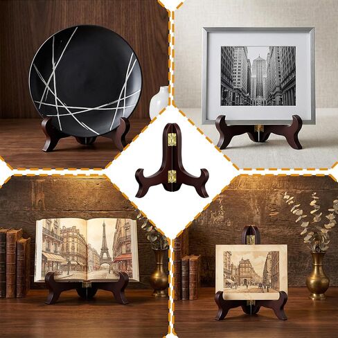 حامل لوحة خشبية، حامل لوحة زخرفية، حامل عرض قابل للطي، حامل صغير أو إطار صورة للعرض، حامل فني على الطاولة، بني وذهبي in Kuwait