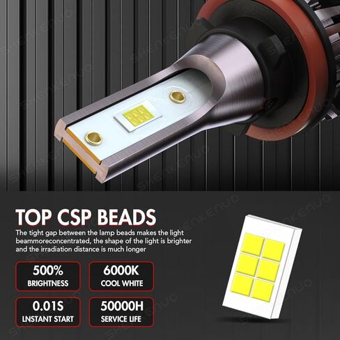 المصابيح الأمامية تناسب 2006-2013 Chevy Impala H11 High Beam H11 Low Beam H8 مصابيح الضباب، 6500K ضوء سيارة أبيض، 500% لمبة سطوع، التوصيل والتشغيل، IP68، Canbus جاهز، حزمة من 6 in Saudi Arabia