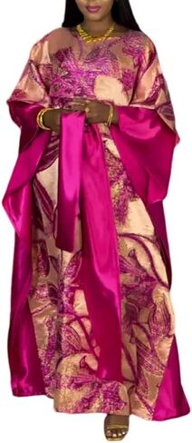 HD Fashion African Jacquard Kaftan Dress for Woman Fancy Party Gown with Headwrap in Kuwait