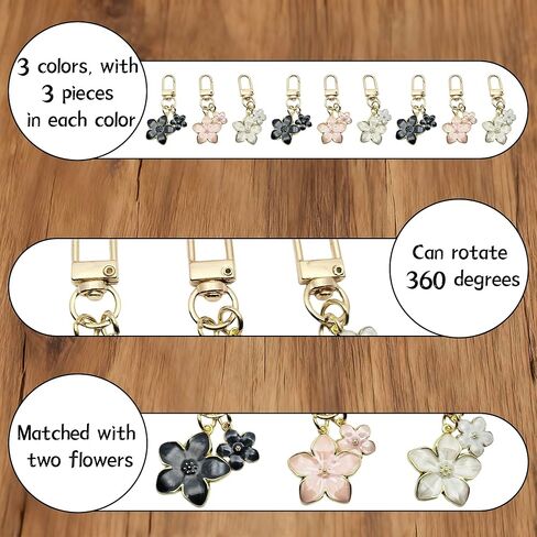 سلاسل مفاتيح على شكل زهرة رائعة للنساء من Ymcafmo، حلية سلسلة مفاتيح أنيقة، ملحقات حقيبة ومحفظة لحقائب اليد وحقائب الظهر - إكسسوارات أنيقة (9 قطع) in Kuwait