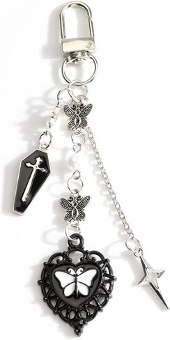 Gothic Heart Keychain Cool Coffin Keychains Dark Romance Keycharm for Women Alternative Love Gift Idea in Saudi Arabia
