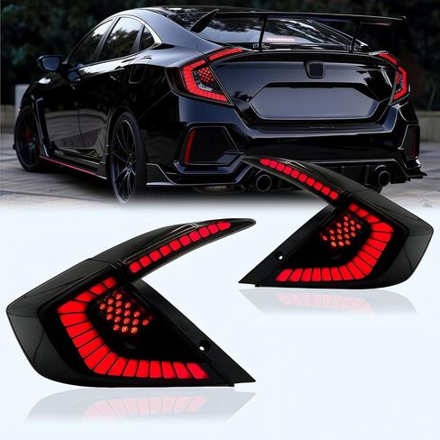 Sequential Dynamic LED Tail Lights for Honda Civic Sedan 2016-2021 10th - 1 Pair Smoked Assembly with Startup Animation | Direct Upgrade (Not Fit Hatchback, Sedan Only) (Racer) in Saudi Arabia