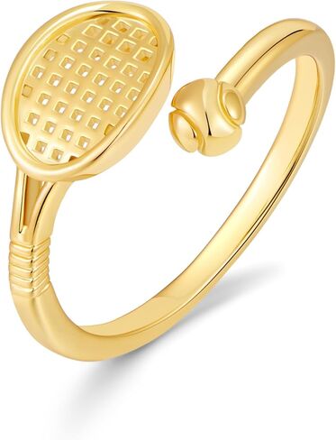 Gold Tennis Racket Ring 18K Gold Plated Open Ring Adjustable Cuff Ring for Women Sporty Fashion Jewelry Gift for Fan in Kuwait