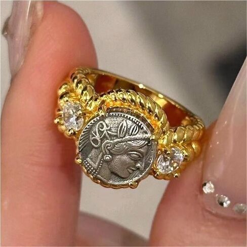 DYFUHO أسطورة الآلهة أثينا عملة الدائري، الأسطورة اليونانية الآلهة داينتي مكعب زركونيا الدائري، حلقة مفتوحة in Kuwait