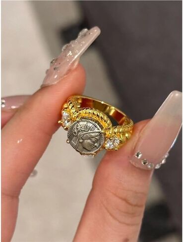 DYFUHO أسطورة الآلهة أثينا عملة الدائري، الأسطورة اليونانية الآلهة داينتي مكعب زركونيا الدائري، حلقة مفتوحة in Kuwait