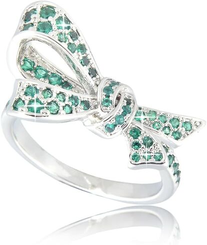 RIZILIA Classic Bow Design Cubic Zirconia Ring in 18K White Gold Plated, Multiple Colors Available, Elegant Jewelry Gift for Women in Saudi Arabia