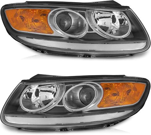 WEELMOTO Halogen Headlights for 2007-2012 Hyundai Santa Fe, Headlamp Compatible with 2007 2008 2009 2010 2011 2012Santa Fe Replacement Driver & Passenger Side Black Housing Amber Reflector in Saudi Arabia