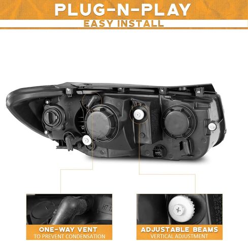 WEELMOTO Halogen Headlights for 2007-2012 Hyundai Santa Fe, Headlamp Compatible with 2007 2008 2009 2010 2011 2012Santa Fe Replacement Driver & Passenger Side Black Housing Amber Reflector in Saudi Arabia