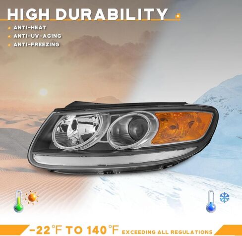 WEELMOTO Halogen Headlights for 2007-2012 Hyundai Santa Fe, Headlamp Compatible with 2007 2008 2009 2010 2011 2012Santa Fe Replacement Driver & Passenger Side Black Housing Amber Reflector in Saudi Arabia