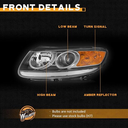 WEELMOTO Halogen Headlights for 2007-2012 Hyundai Santa Fe, Headlamp Compatible with 2007 2008 2009 2010 2011 2012Santa Fe Replacement Driver & Passenger Side Black Housing Amber Reflector in Saudi Arabia
