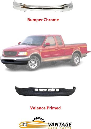Front Bumper Chrome Steel + Valance Primed Compatible with Ford F-150 1999-2002 | DIRECT REPLACEMENT | ‎XL3Z17626AA XL3Z17757AA | ‎FO1095194 FO1002356 in Kuwait