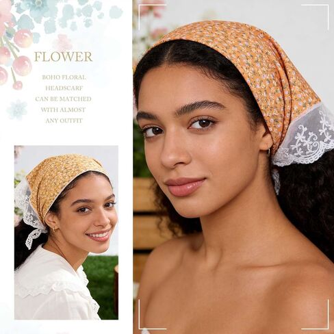 Acenail Boho Hair Bandanas Wide Floral Bandana Headbands Non Slip Tie Back Hair Scarfs Summer Lace Head Kerchief Headband Bohemian Head Wraps Fashion Hair Accessories for Women Girls 4Pcs (Daisy) in Kuwait