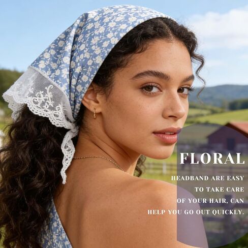 Acenail Boho Hair Bandanas Wide Floral Bandana Headbands Non Slip Tie Back Hair Scarfs Summer Lace Head Kerchief Headband Bohemian Head Wraps Fashion Hair Accessories for Women Girls 4Pcs (Daisy) in Kuwait
