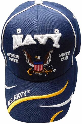 U.S. Navy Eagle Anchor Defending Freedom Since 1775 Swirls Navy Blue 100% Acrylic Adjustable Embroidered Cap Hat - CAP596E in Saudi Arabia