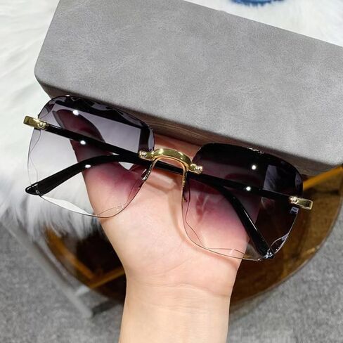 Square Rimless Frame Sunglasses for Women Men Trendy Oversized Big Large Wide Fashion Shades UV Protection Sun Glasses Unisex in Saudi Arabia