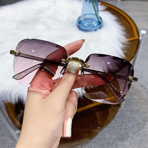 Square Rimless Frame Sunglasses for Women Men Trendy Oversized Big Large Wide Fashion Shades UV Protection Sun Glasses Unisex in Saudi Arabia