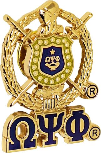 Omega Psi/Ψ Phi 3D Shield Lapel Pin With Letters [Gold - 1.125"] - ID#129542 in Kuwait