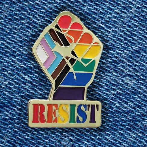 Progress LGBTQIA+ Pride Resist Fist, Protest - Equal Rights for All 1.25" Enamel Pin in Saudi Arabia