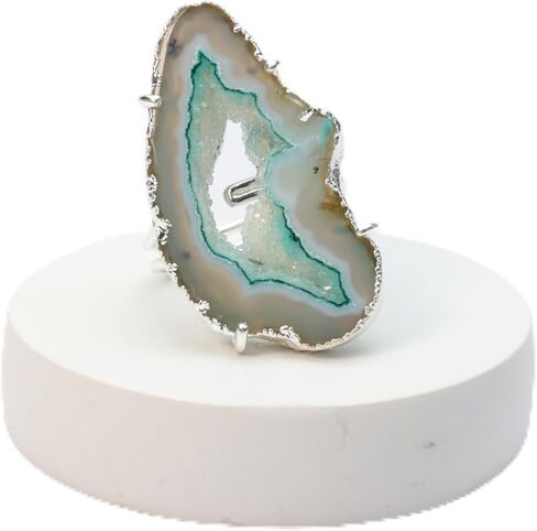 Geode Quartz Slice Druzy Crystal Quartz Gemstone Prong Setting Silver Rings for Women Sonr Size 30-40mm Approximately in Kuwait