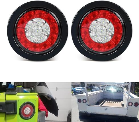 2PCS 4" Round LED Trailer Tail Lights 16LED with Rubber Grommet Sealed Waterproof IP67,Brake Stop Running Reverse Signal Lamps for RV Trailer Trucks Van in Kuwait
